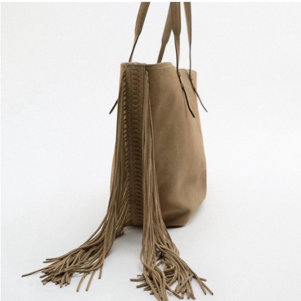 Zara Suede Fringe Tote in Taupe Brown - Picture 2 of 4